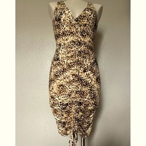 Cheetah Print Drawstring Front Bodycon Dress